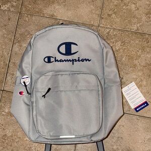 Champion Light Gray Backpack with Navy Logo
